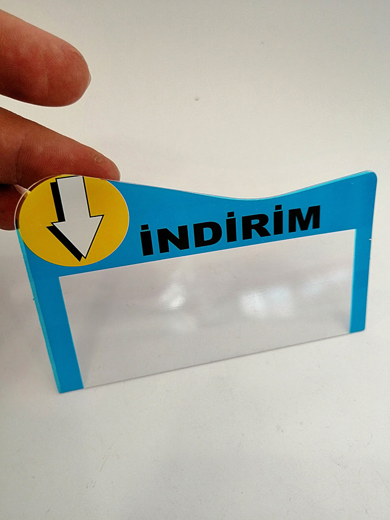 KULAKÇIK GEÇME PLASTİK KIRMIZI RENK İNDİRİM YAZILI Raf Önü İkaz Etiketi Fiyat Etiketliği Uyarı Etiketi Bilgilendirme Etiketi - Görsel 3