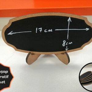 KARA TAHTA (17cm x H:8cm) ARKA DESTEKLİ OVAL Silinebilir Dekoratif Etiket ve Etiketlik PVC Siyah Etiket