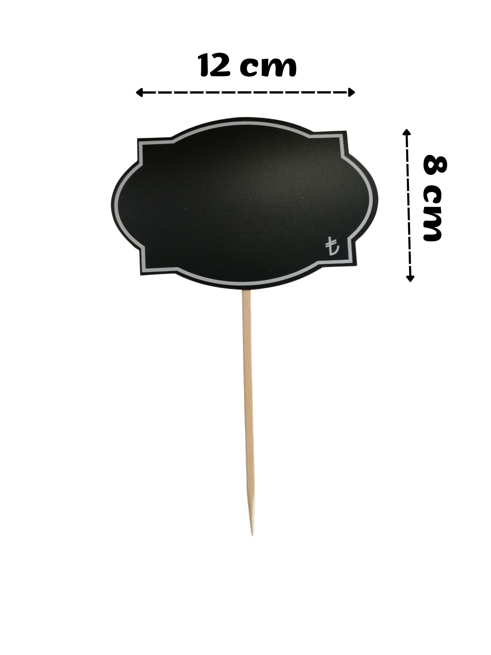 KARA TAHTA (12cm x H:8cm) KÖŞELİ OVAL SAPLAMALI 1646S Silinebilir Dekoratif Etiket ve Etiketlik PVC Siyah Etiket - Görsel 2