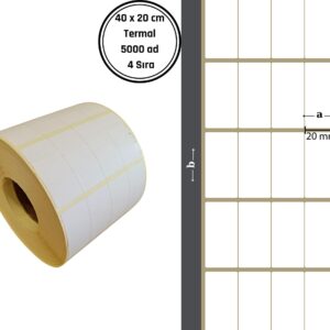 40X20 TERMAL YAPIŞKANLI Barkod ETİKET(5000 Lİ) 4 SIRA Termal Rulo Raf Etiketi Fiyat Etiketi