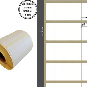 40X20 TERMAL Barkod YAPIŞKANLI ETİKET(5000 Lİ) 5 SIRA Termal Rulo Raf Etiketi Fiyat Etiketi