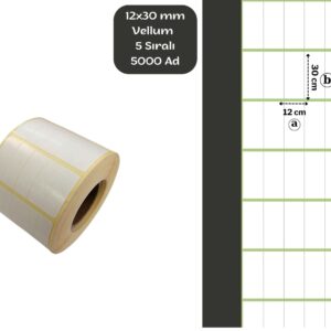 12X30 VELLUM YAPIŞKANLI Barkod ETİKET (5000Lİ) 5 SIRA, Fiyat Etiketi Raf Etiketi