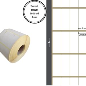 50X20 TERMAL YAPIŞKANLI Barkod ETİKET(5000 Lİ) 4 SIRA Termal Rulo Raf Etiketi Fiyat Etiketi