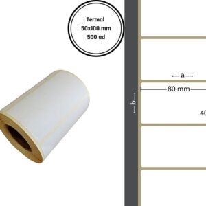 50X100 TERMAL YAPIŞKANLI Barkod ETİKET (500LÜ) Raf Etiketi Fiyat Etiketi Termal Rulo