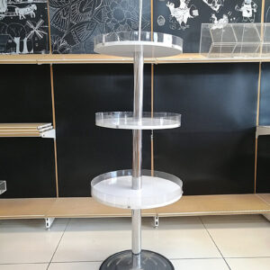 YUVARLAK STAND 3 KATLI H:135CM yuvarlak 3 katlı stand, yuvarlak 3 katlı raf, ayaklı yuvarlak raf,