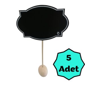 KARA TAHTA (12cm x H:8cm) KÖŞELİ OVAL SAPLAMALI 1646S Silinebilir Dekoratif Etiket ve Etiketlik PVC Siyah Etiket