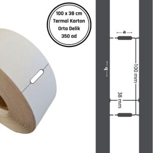 100x38 TERMAL KARTON ETİKET (350 Lİ) ORTADAN DELİKLİ / Termal Raf Etiketi Barkod Etiket