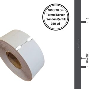 100x38 TERMAL KARTON ETİKET (350 Lİ) YANDAN ÇENTİKLİ / Termal Barkod Etiketi, Raf Etiketi