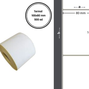 100X80 TERMAL YAPIŞKANLI ETİKET (500LÜ) / Termal Raf Etiketi, Termal Barkod Etiketi Fiyat Etiketi Raf Etiketi