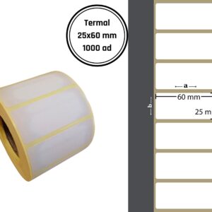 25x60 TERMAL YAPIŞKANLI ETİKET (1000 Lİ) / Termal Rulo Barkod Etiketi