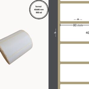 40X80 VELLUM YAPIŞKANLI Barkod ETİKET (500LÜ) Isı ve Işıktan Etkilenmeyen Raf Etiketi Fiyat Etiketi