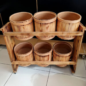 6 LI Bakliyat Ahşap BİDON SET MASİF-YAKMA VE CİLA Bakliyat Teşhir Standı Bakliyat Koavaları 6 adet ve Stand Birlikte