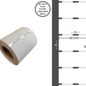 38x80 TERMAL KARTON ETİKET Barkod Etiketi (500 LÜ) ORTADAN DELİKLİ YANDAN ÇENTİKLİ Raf Etiketi Fiyat Etiketi