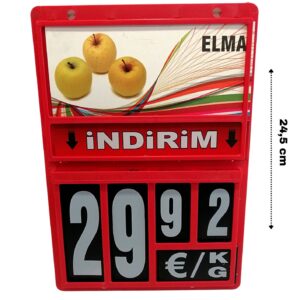 MANAV ETİKETLİĞİ 245X170 RAKAMLI ÇİFT HANE Siyah Rakamları Değişen Resimli Manav Etiketliği Askılı Manav Etiketliği