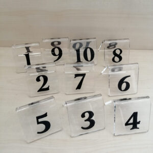 MASA NO 70X70MM (10 LU PAKET) ŞEFFAF- SİYAH Masa Numaraları, Pleksi Numeratörler, Çift Taraflı Numaralar, Pleksi Numara Takımı