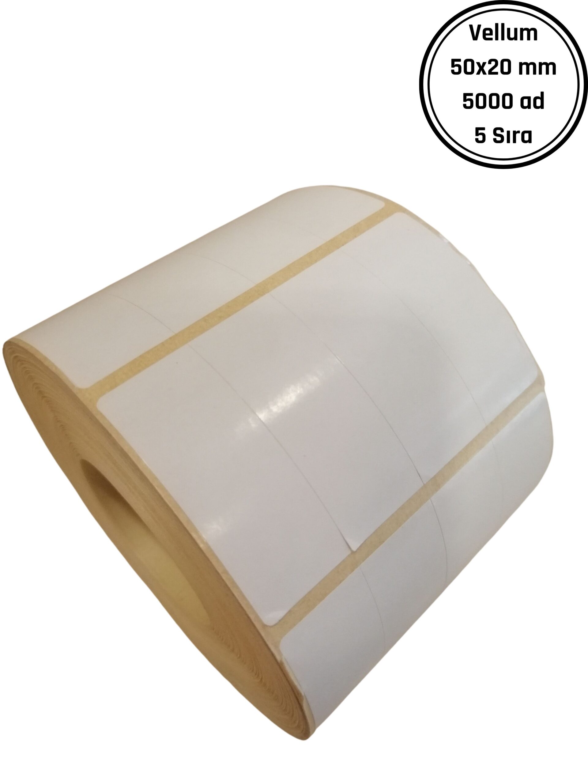 50X20 VELLUM YAPIŞKANLI Barkod ETİKET (5000Lİ) 5 SIRA Fiyat Etiketi Isı ve Işıktan Etkilenmeyen Raf Etiketi