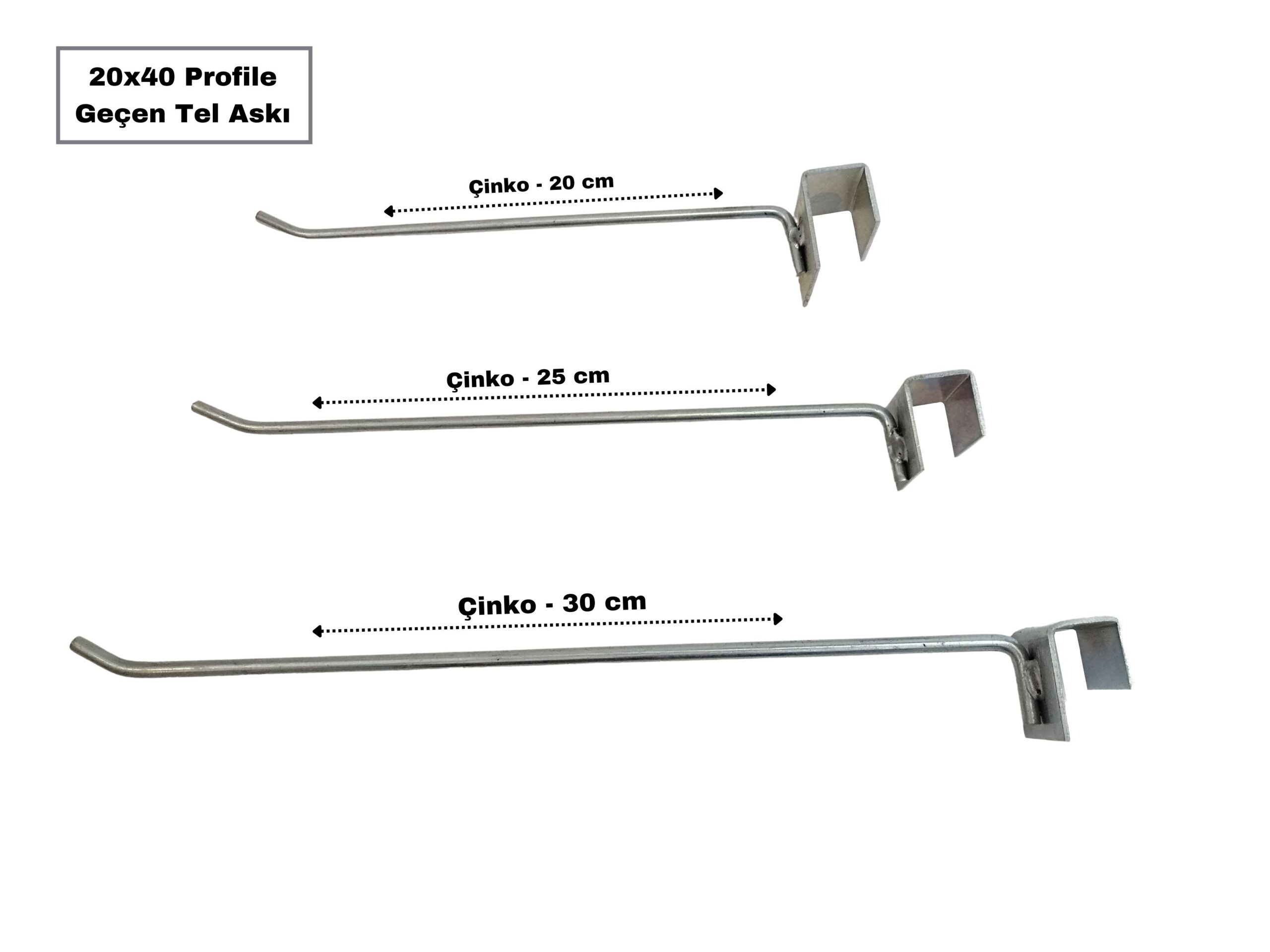P.G 20X40 PROFİLE GEÇEN TEL ASKI 20CM ÇİNKO (10 Adet) Ürün Asma Çubukları, Demir Askı Çubuğu, Tel Askılık Ürün Asma Aparatı - Görsel 4