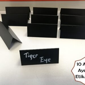 10 Adet Silinebilir PVC Siyah Etiket 10x4.5 cm Ayaklı Çatı Format Dekoratif Etiket Set