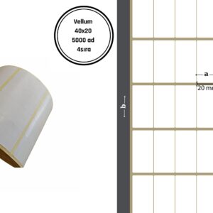 40X20 VELLUM YAPIŞKANLI Barkod ETİKET (5000Lİ) 4 SIRA Raf Etiketi Fiyat Etiketi