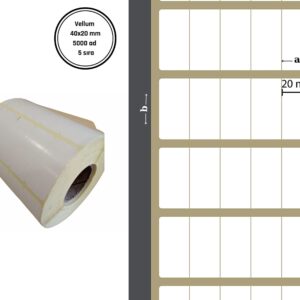 40X20 VELLUM YAPIŞKANLI Barkod ETİKET (5000Lİ) 5 SIRA Isı ve Işıktan Raf Etiketi Fiyat Etiketi