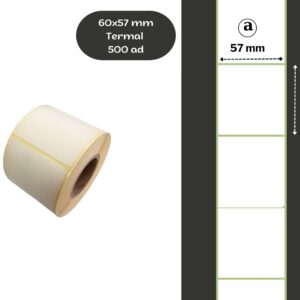 60X57 TERMAL YAPIŞKANLI Barkod ETİKET (500LÜ) Termal Rulo Raf Etiketi Fiyat Etiketi