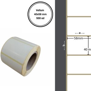 40X58 VELLUM YAPIŞKANLI Barkod ETİKET (500LÜ) Isı ve Işıktan Etkilenmeyen Raf Etiketi Fiyat Etiketi