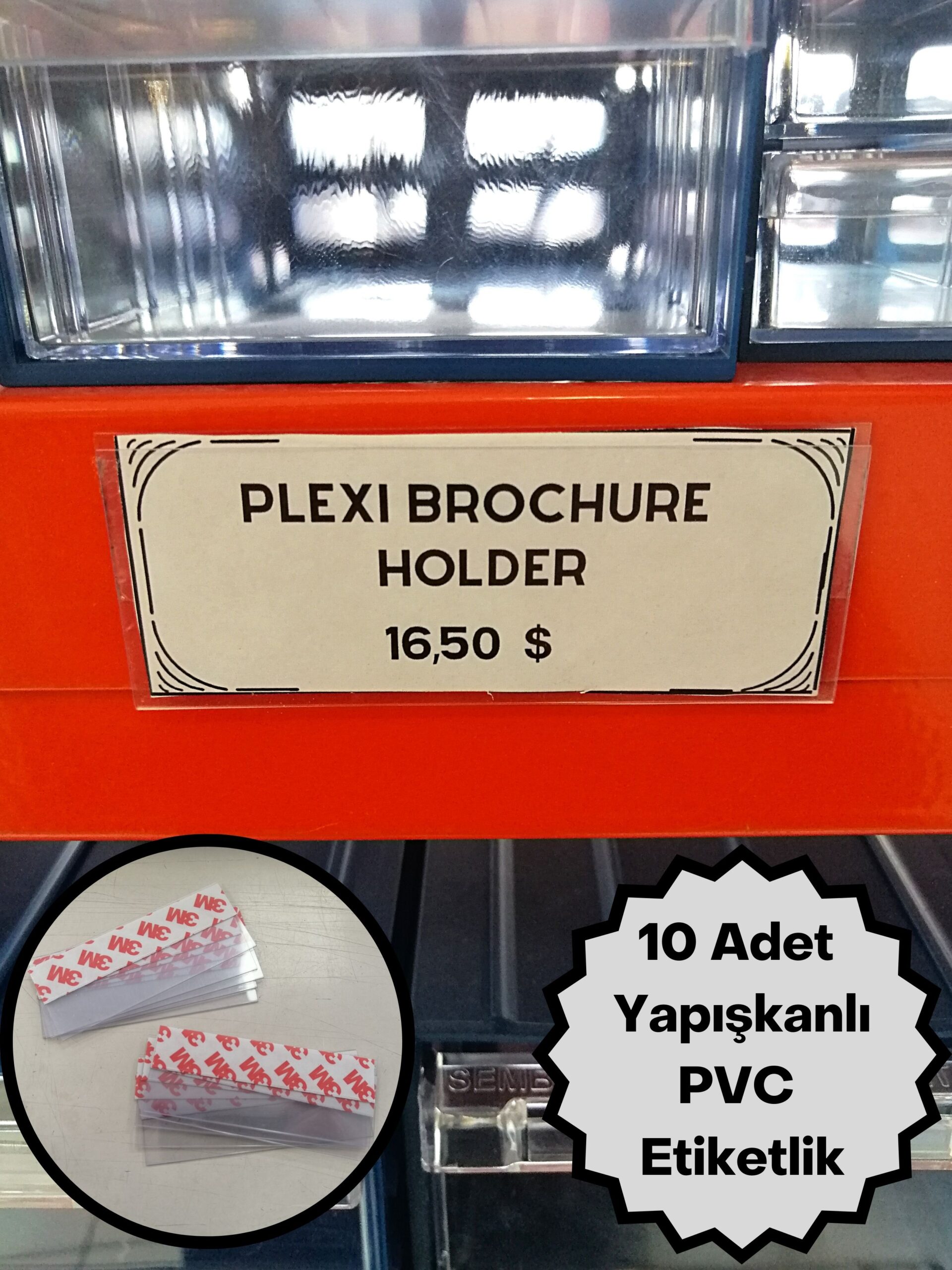 PVC YAPIŞKANLI ETİKETLİK 10 ADET 100X38MM pvc yapışkanlı etiketlik, yapışkanlı etiket tutucu, pvc etiket tutucu